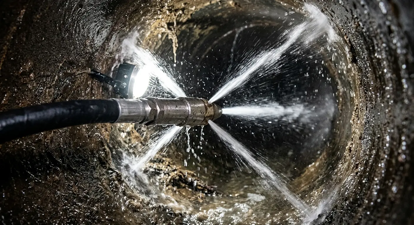 High-pressure hydro jetting nozzle cleaning sewer pipe for Sewer Cleanout in Taneytown